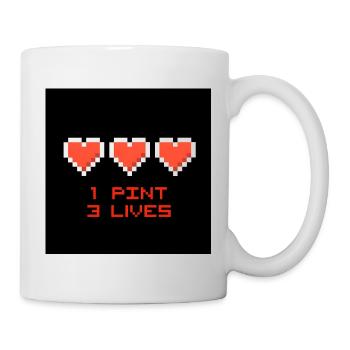 Pixel Hearts 1 Pint 3 Leben - Tasse - Weiß - Rechts