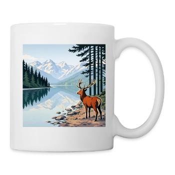 Deer at the mountain lake - Mug - white - Right
