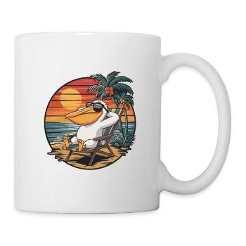 Lustiger Pelikan am Strand, Sommerurlaub Sonnenuntergang - Tasse - Weiß - Rechts