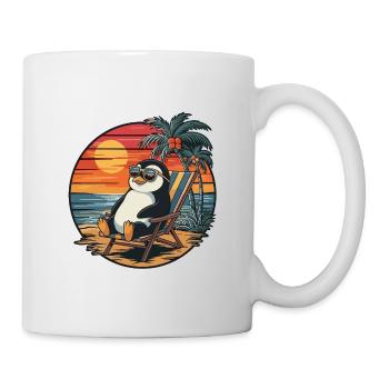 Funny Penguin on Beach Summer Vacation Sunset - Mug - white - Right