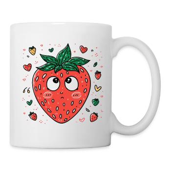 Kawaii Erdbeere mit neugierigen Augen - Tasse - Weiß - Rechts