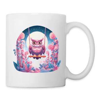 Nächtliche Eulen-Schaukel im Zauberwald - Tasse - Weiß - Rechts