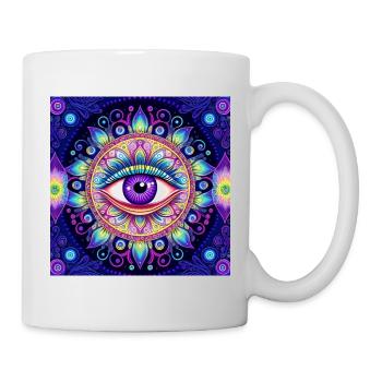 Auge im farbigen Mandala - Tasse - Weiß - Rechts