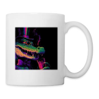 Neon Gentleman Krokodil mit Zylinder & Drink - Tasse - Weiß - Rechts