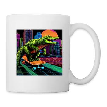 Pixel Art Krokodil – Retro Skater Synthwave - Tasse - Weiß - Rechts