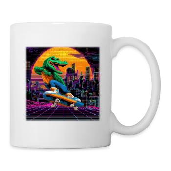 Crocodile Pixel Skating dans le Synthwave rétro des années 80 - Mug blanc - blanc - Droite
