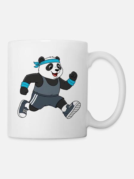 Süßer Panda Cartoon Joggen Marathon Laufen - Tasse - Weiß