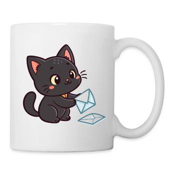 Kawaii Schwarze Katze und Umschläge - Tasse - Weiß - Rechts