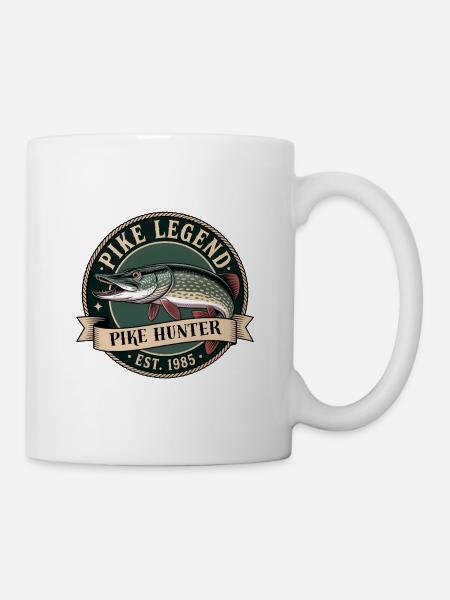 T-shirt pêcheur vintage de pêcheur de brochets Légende du piquet - Mug blanc - blanc
