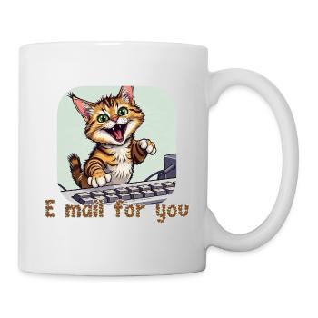 Cat composition: Mail kitten on the PC - Mug - white - Right