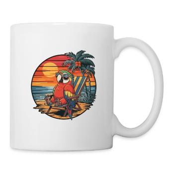 Perroquet drôle sur le coucher de soleil des vacances d’été sur la plage - Mug blanc - blanc - Droite