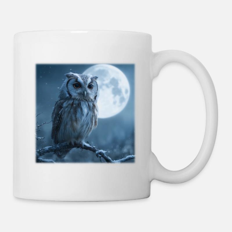 Snow Owl Full Moon Magical Winter Night - Mug - white