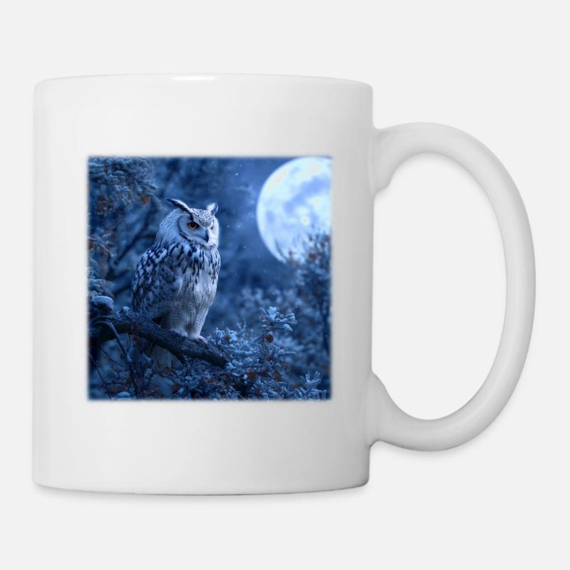 Snowy Owl Full Moon Night Magical Winter Night - Mug - white
