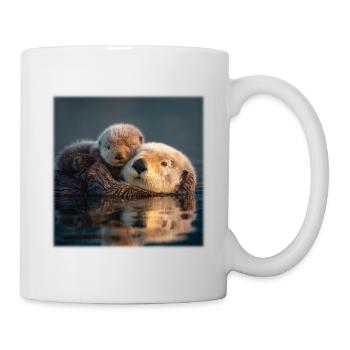 La loutre aime la mère et le bébé sur l’eau - Mug blanc - blanc - Droite