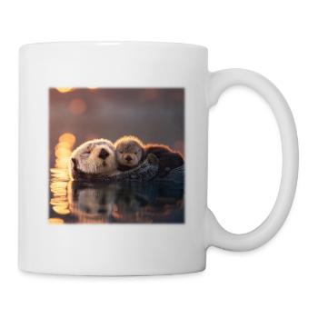 Loutres de mer et bébés loutres sur l’eau - Mug blanc - blanc - Droite