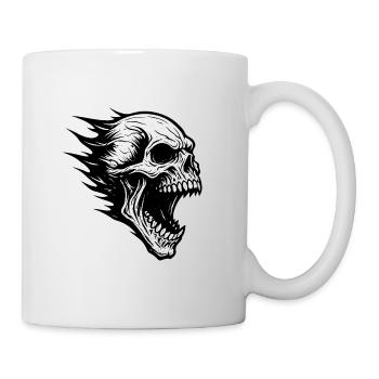Kopfweh bei der Arbeit:Flammender Schädel im Sturm - Tasse - Weiß - Rechts