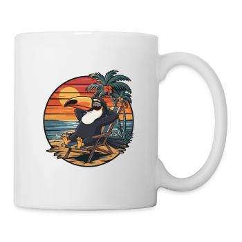 Lustiger Tukan am Strand, Sommerurlaub Sonnenuntergang - Tasse - Weiß - Rechts