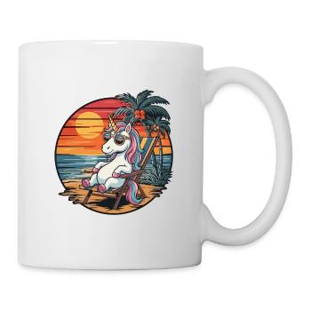 Funny Unicorn on Beach Summer Vacation Sunset - Mug - white - Right