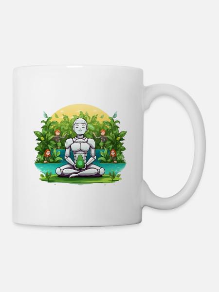 Roboten-Meditation im Dschungel - Tasse - Weiß