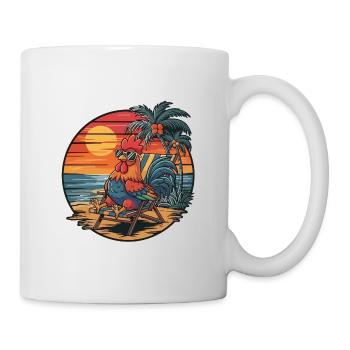 Funny Rooster on Beach Summer Vacation Sunset - Mug - white - Right