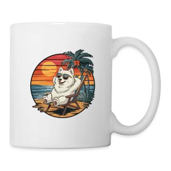 Funny Samoyed Dog on Beach Summer Vacation Sunset - Mug - white - Right