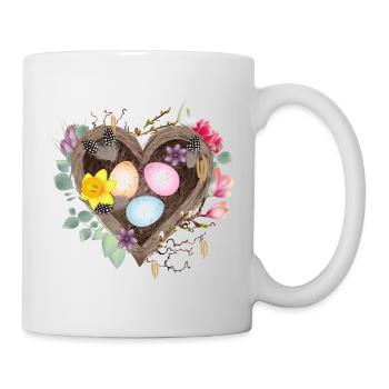 Heart-shaped nest with colorful Easter eggs - Mug - white - Right