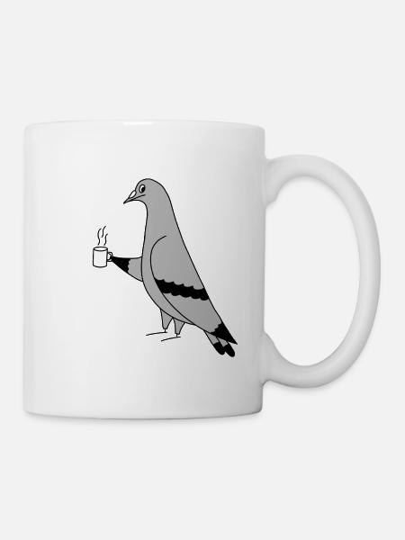 Pigeon with Coffee – Minimal Illustration - Tasse - Weiß