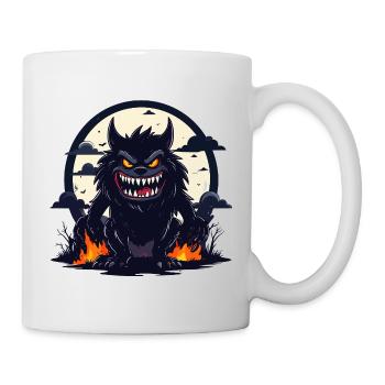 Mondnacht Werwolf Monster mit Feuer Flammen - Tasse - Weiß - Rechts