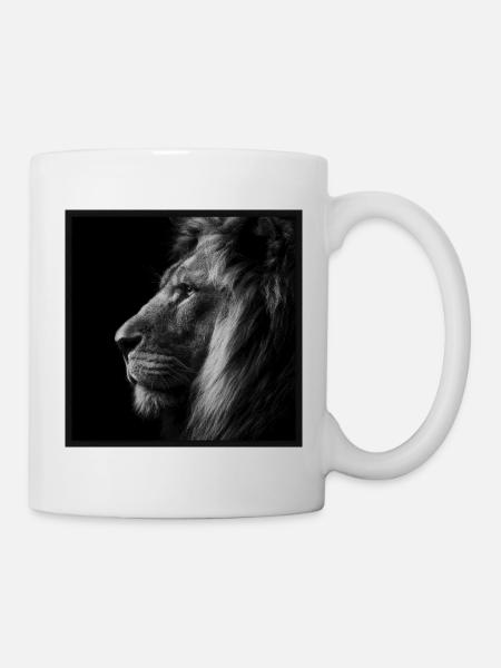 Majestic Lion Noble Black and White Portrait - Mug - white
