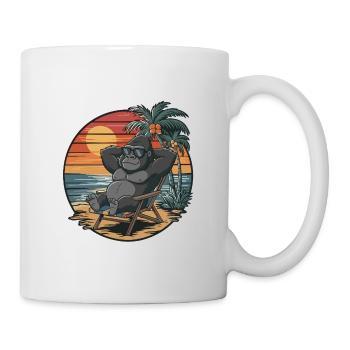 Lustiger Gorilla am Strand Sommerurlaub Sonnenuntergang - Tasse - Weiß - Rechts
