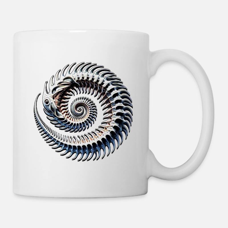 Fantasy Fossil Spiral Bony Fish Metamorphosis - Mug - white