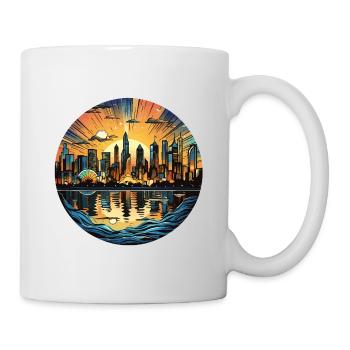 Sonnenuntergangsstadt am Wasser - Tasse - Weiß - Rechts