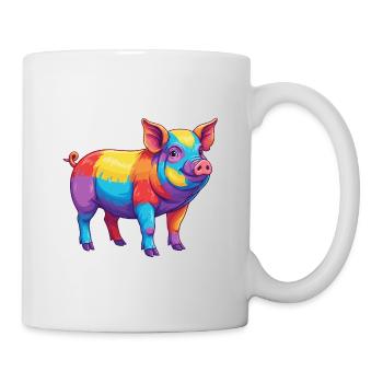 Buntes Schwein-Regenbogen-Pop-Art-Aquarell - Tasse - Weiß - Rechts