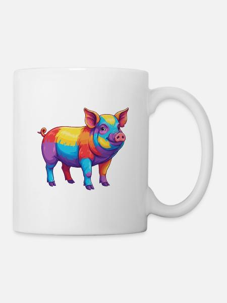 Buntes Schwein-Regenbogen-Pop-Art-Aquarell - Tasse - Weiß