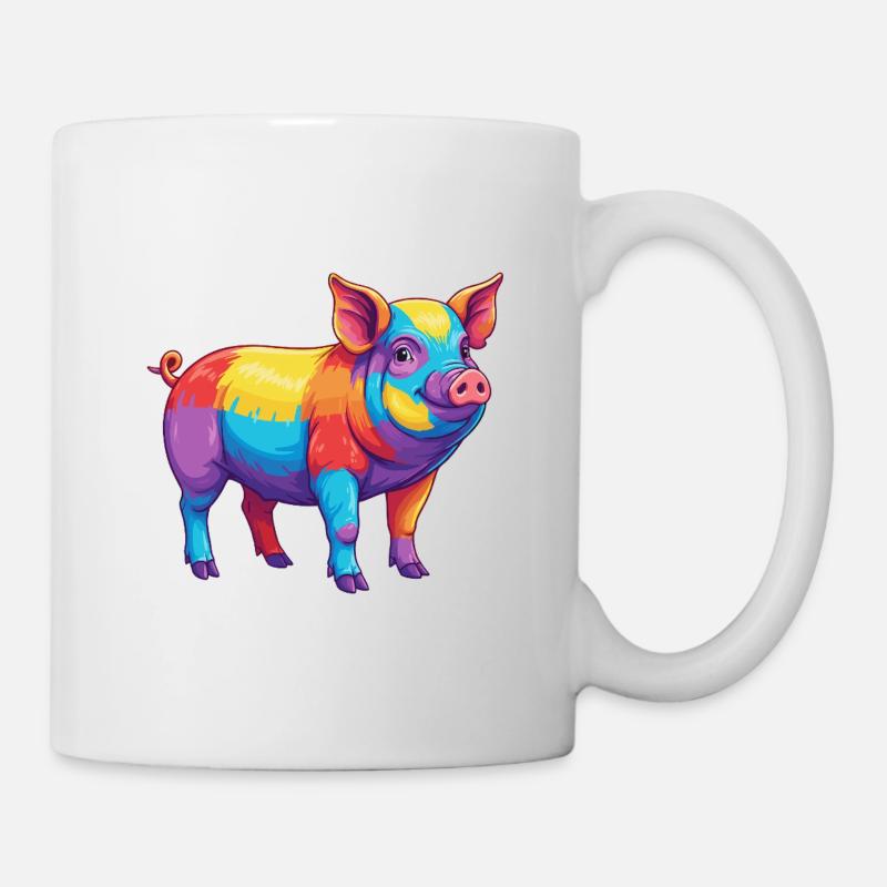 Buntes Schwein-Regenbogen-Pop-Art-Aquarell - Tasse - Weiß