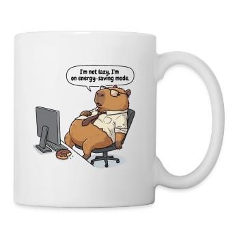 Energy-saving Capybara beaver at the workplace - Mug - white - Right