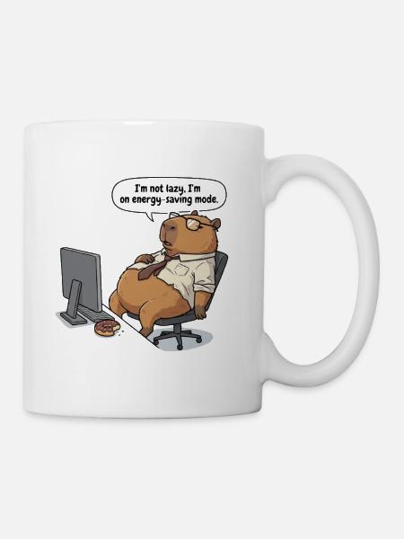 Energy-saving Capybara beaver at the workplace - Mug - white