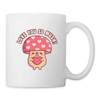 Süßes Pilz-Umarmungsherz Ich liebe dich So Mush Wortspiel - Tasse - Weiß - Rechts
