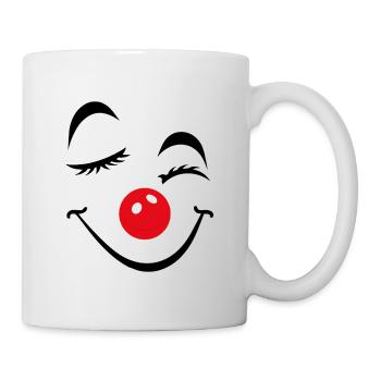 Fröhliches Clown Gesicht Karneval Fasnet Fasching - Tasse - Weiß - Rechts
