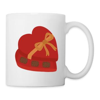 Boîte de chocolats en forme de cœur avec ruban doré - Mug blanc - blanc - Droite