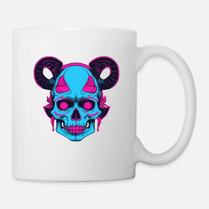 Neon Skull with Ram Horn - Mug - white