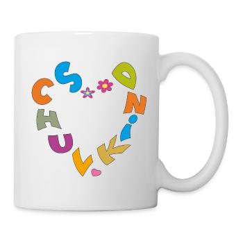 Schulkind mit bunten Buchstaben Herz und Blumen - Tasse - Weiß - Rechts