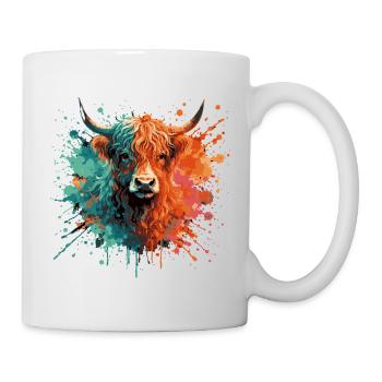 Highland Rind Aquarell – Color Splash Tierkunst - Tasse - Weiß - Rechts
