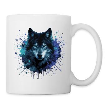 Wolf Aquarell – Color Splash - Tasse - Weiß - Rechts