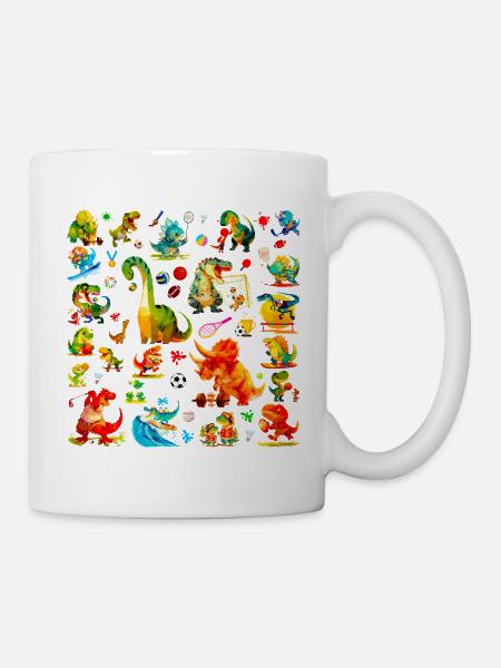 Cute Sports Dino Pattern, Dino Championship - Mug - white