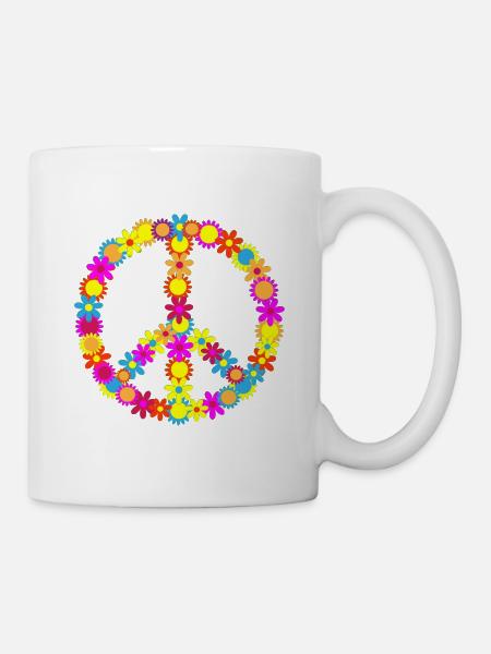 Flower Power Peace Sign Colorful Hippie Symbol - Mug - white