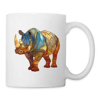 Mosaik Nashorn Kraftvolles Glasmalerei Design - Tasse - Weiß - Rechts