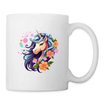 Blue Unicorn with Floral Wreath - Mug - white - Right