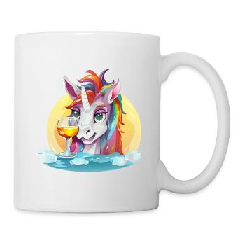 Buntes Einhorn mit Wein - Tasse - Weiß - Rechts