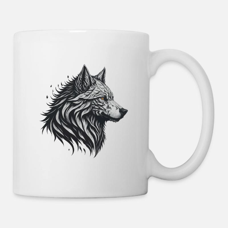 Geometrischer Schwarzer Wolf - Tasse - Weiß